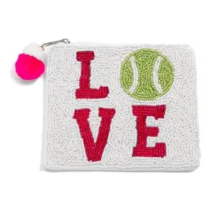 Seed Bead Tennis Love Coin Pouch With Pom Pom Zipper