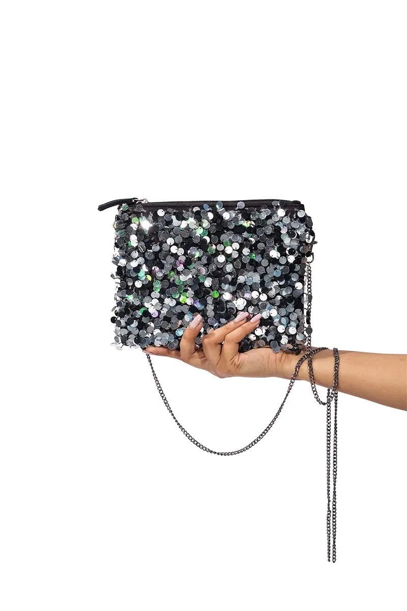 Sequin Decor Zipper Square Bag
