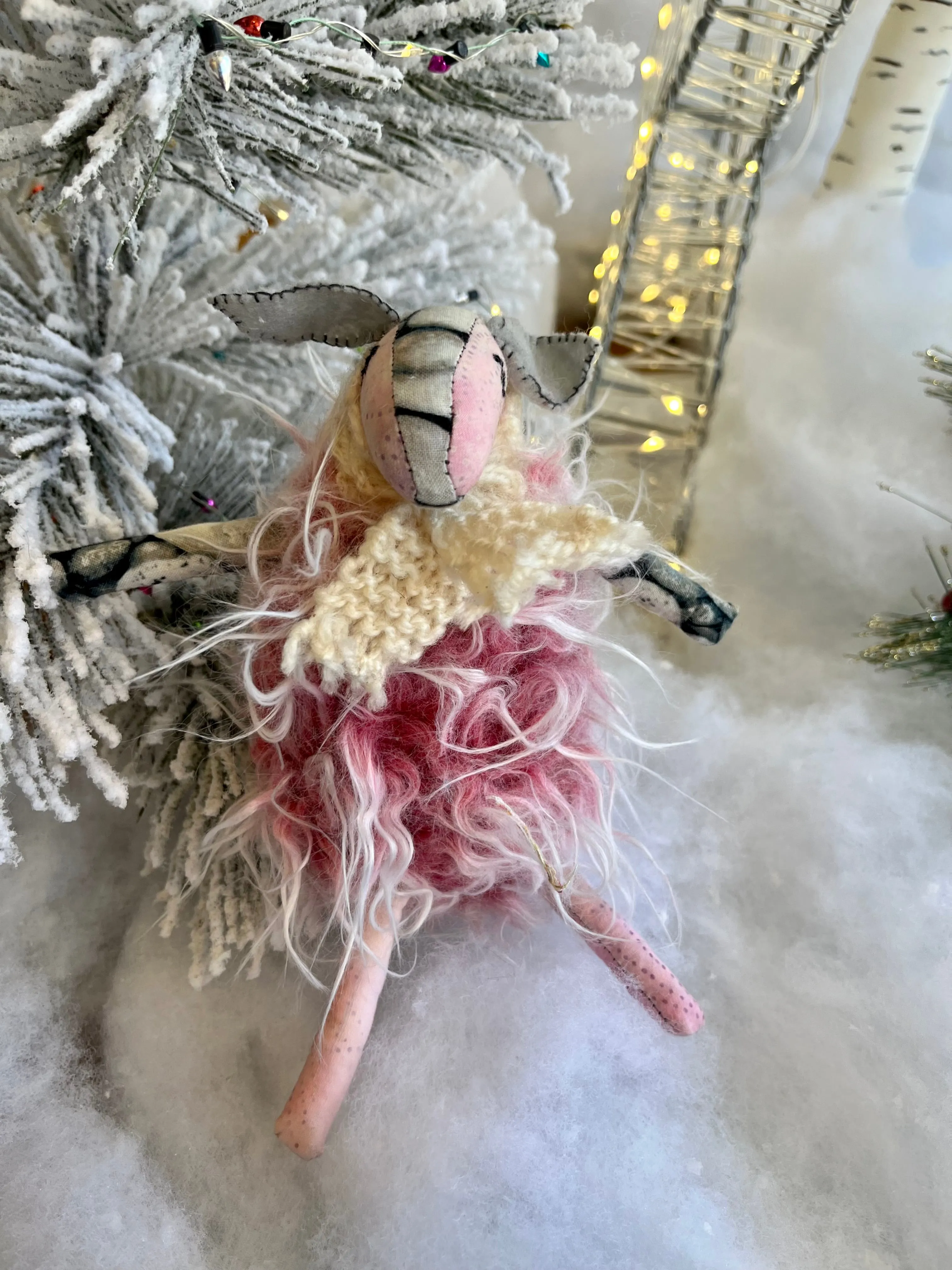 Shemp Sheep (Pink) - OOAK Handmade Soft Sculpture - Cute Sheep Lamb by Artist Sadie Rothenberg