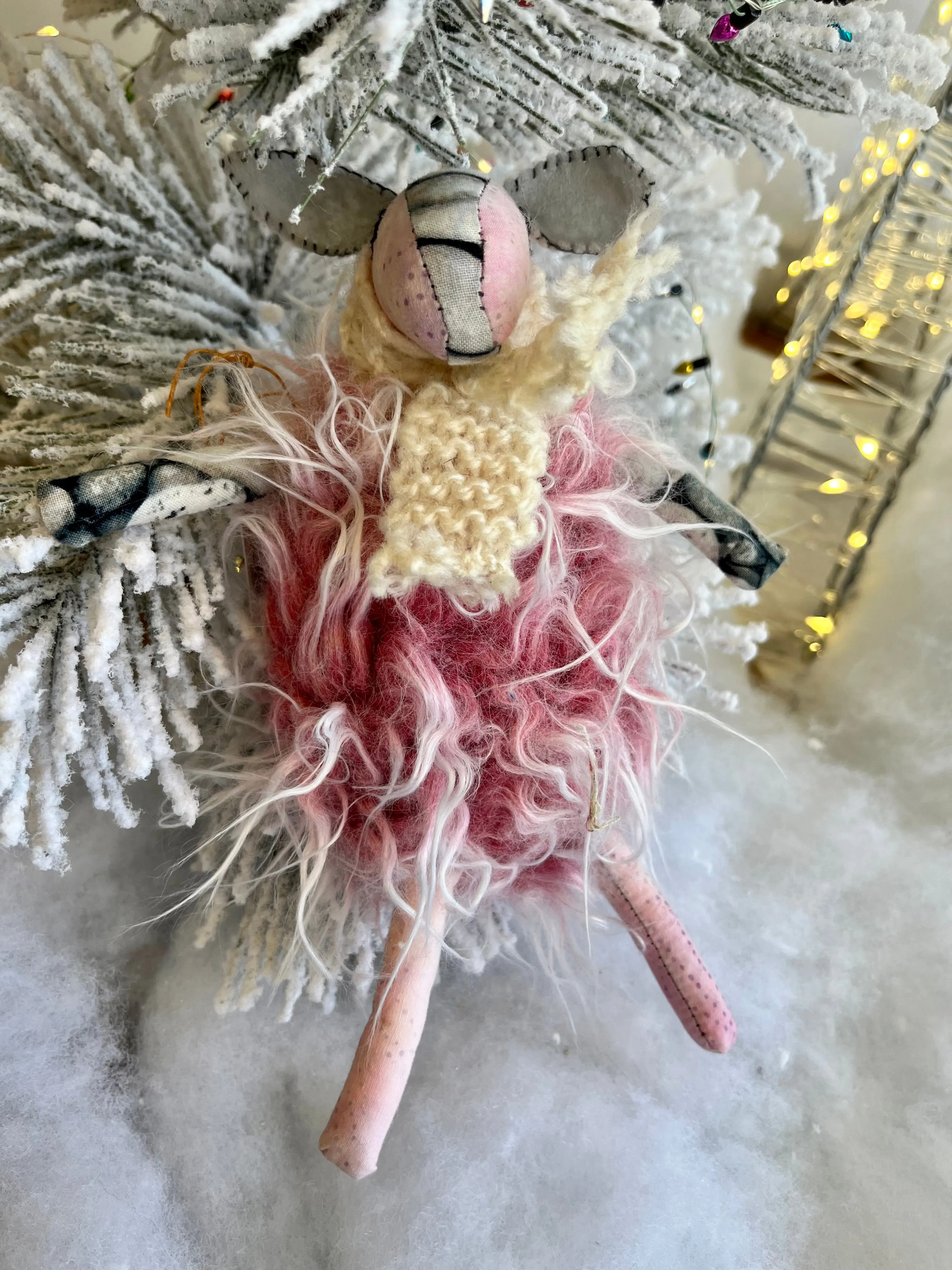 Shemp Sheep (Pink) - OOAK Handmade Soft Sculpture - Cute Sheep Lamb by Artist Sadie Rothenberg