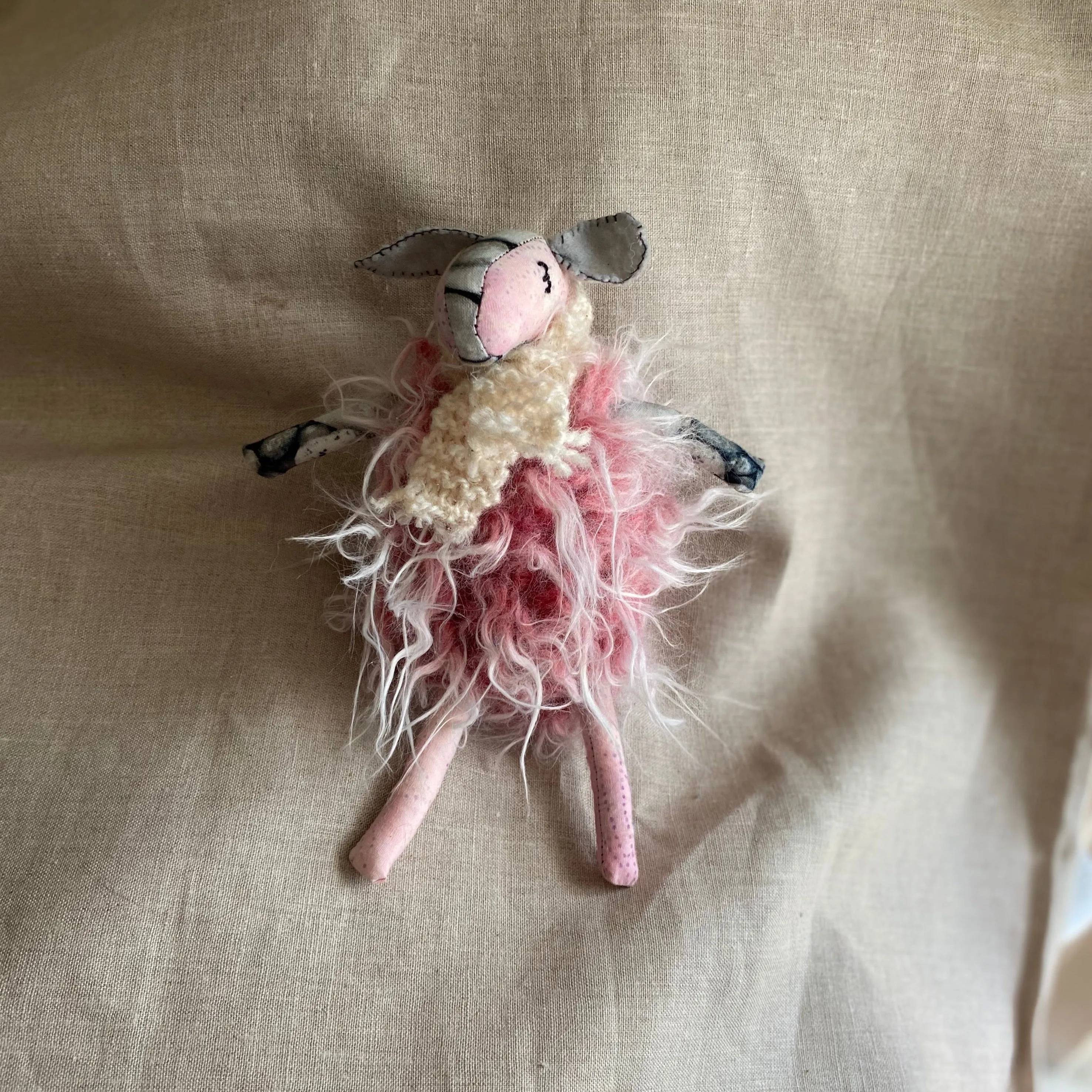 Shemp Sheep (Pink) - OOAK Handmade Soft Sculpture - Cute Sheep Lamb by Artist Sadie Rothenberg