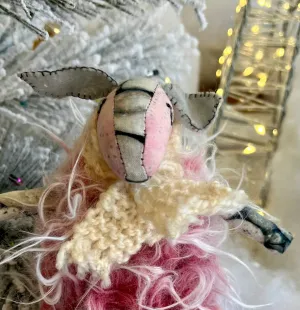 Shemp Sheep (Pink) - OOAK Handmade Soft Sculpture - Cute Sheep Lamb by Artist Sadie Rothenberg