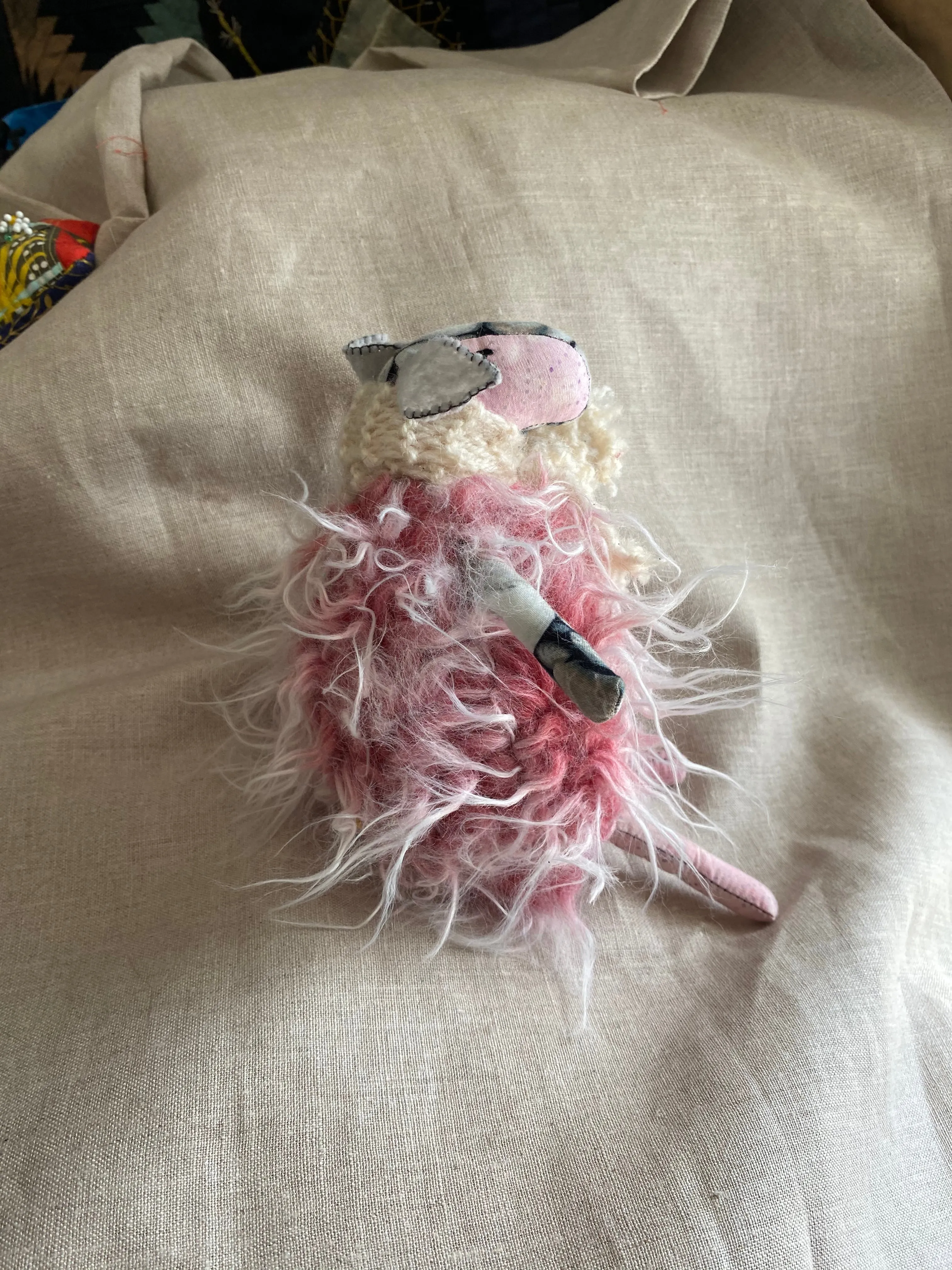 Shemp Sheep (Pink) - OOAK Handmade Soft Sculpture - Cute Sheep Lamb by Artist Sadie Rothenberg