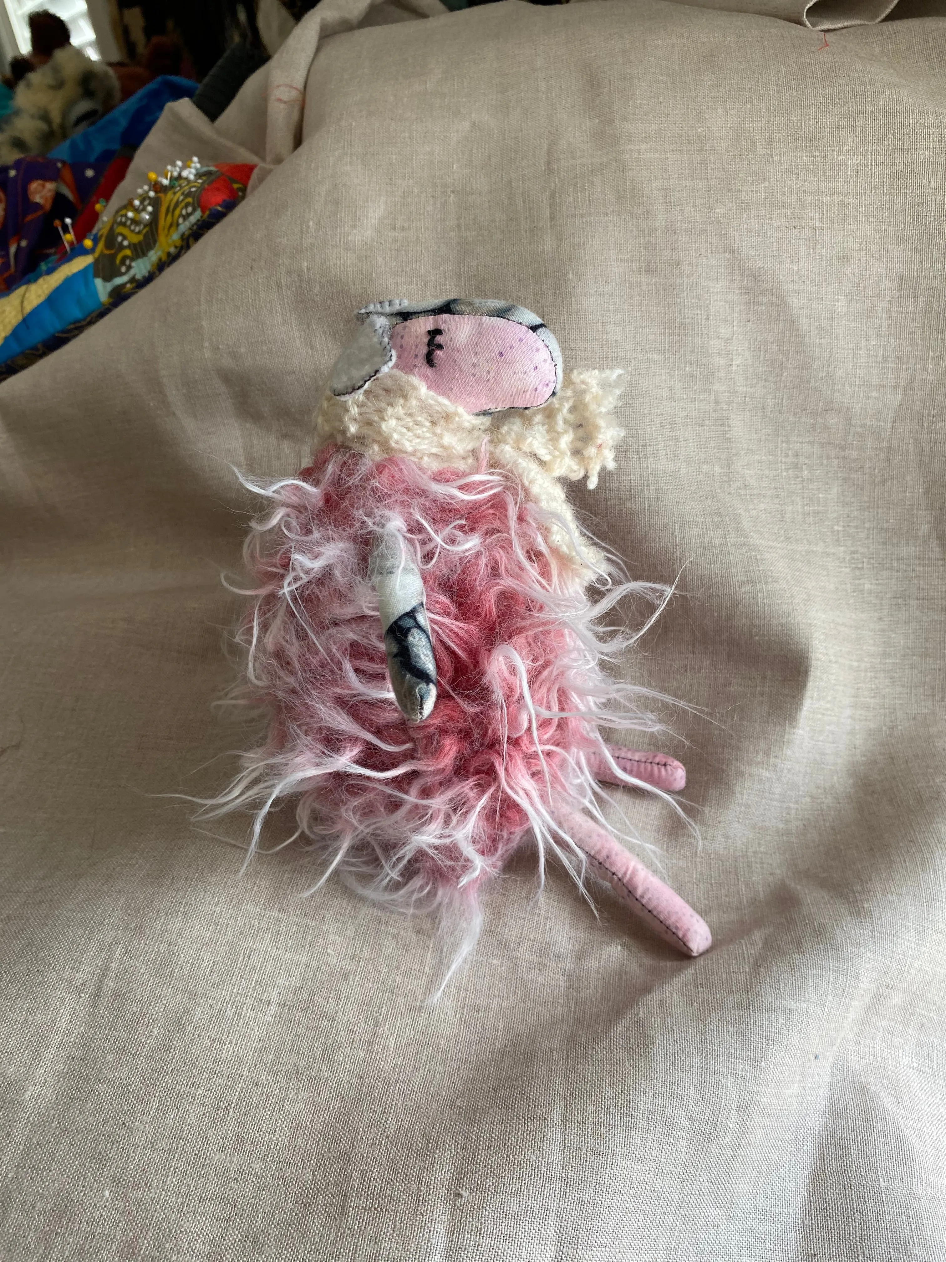 Shemp Sheep (Pink) - OOAK Handmade Soft Sculpture - Cute Sheep Lamb by Artist Sadie Rothenberg