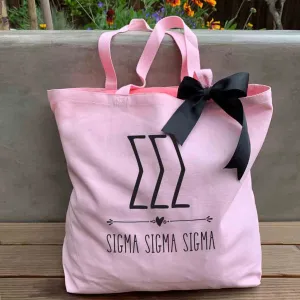 Sigma Sigma Sigma Pink Canvas Tote Bag with Black Bow