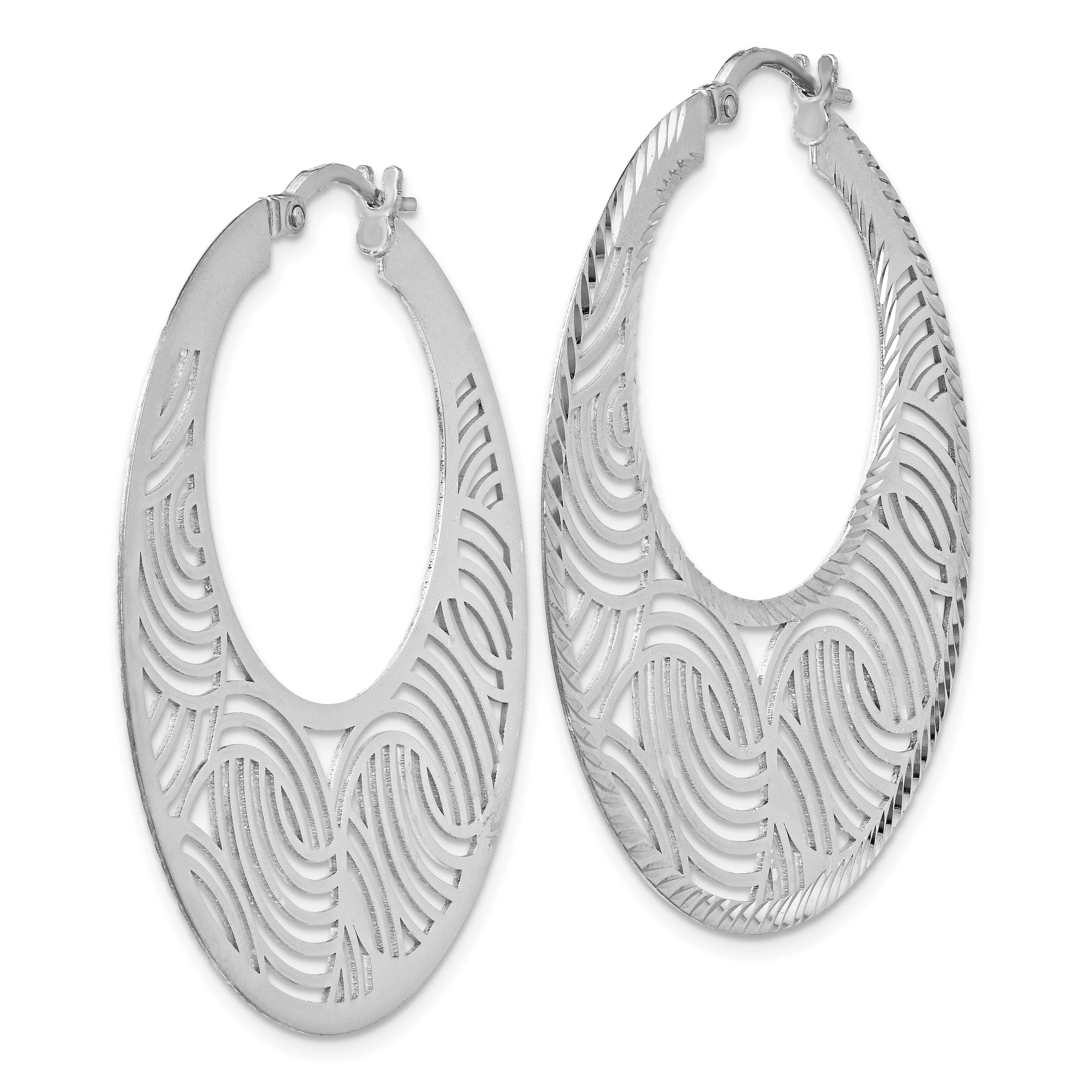 Silver Fancy Polished Cut out Large Hoop Earring