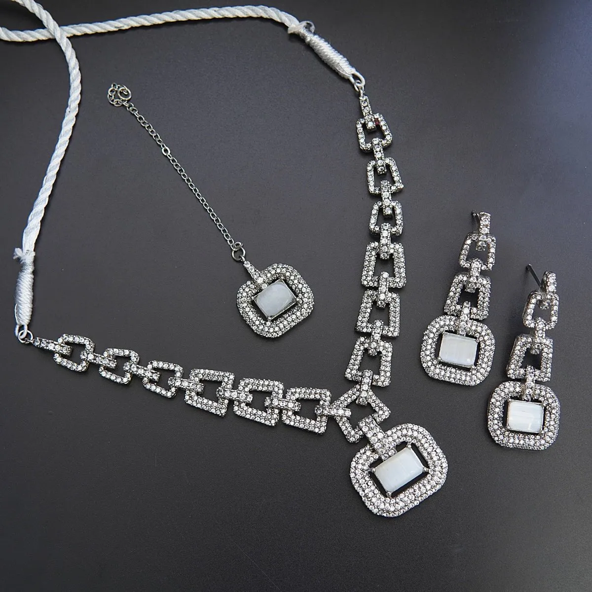 Silver Steel Zirconia Designer Necklace Set