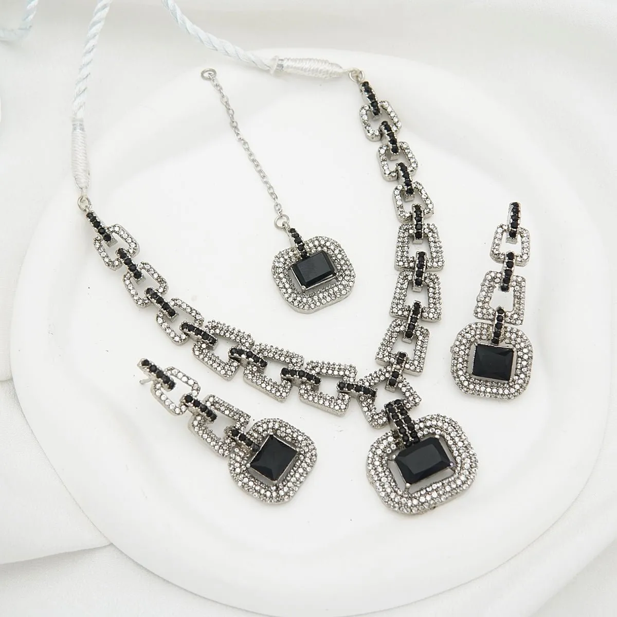 Silver Steel Zirconia Designer Necklace Set