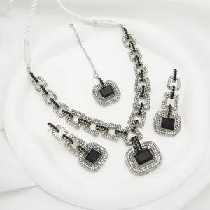 Silver Steel Zirconia Designer Necklace Set