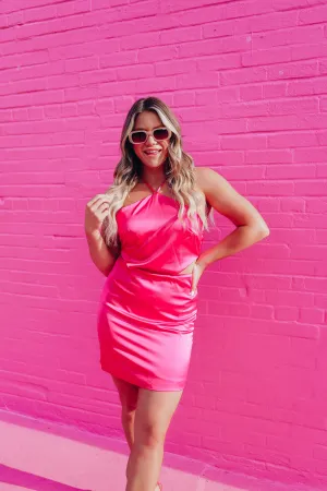 Simply Irresistible Satin Halter Dress - Hot Pink