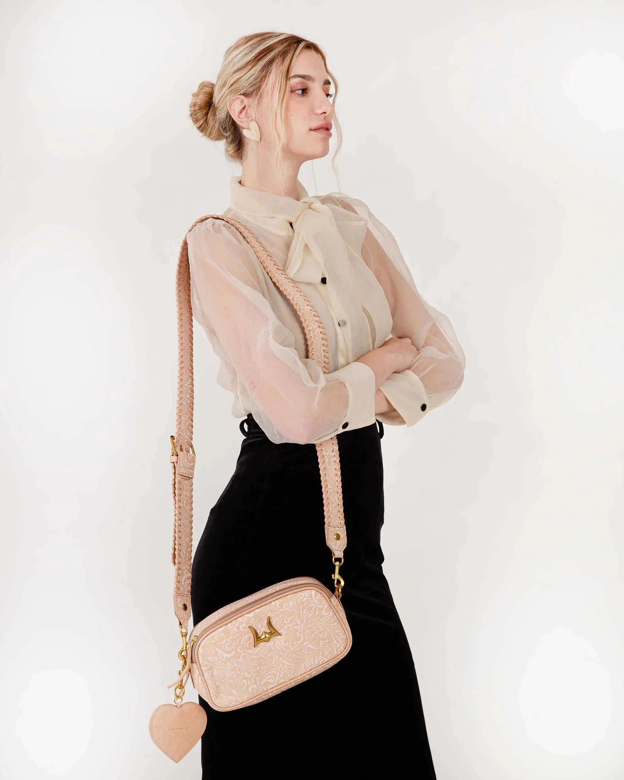 Sophia Shoulder Bag - Beige Floral Leather