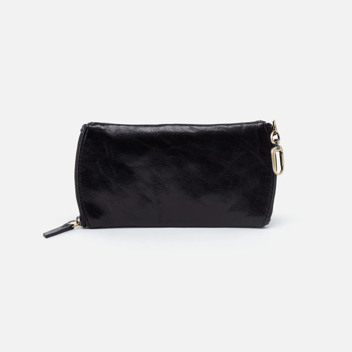 Spark Double Eyeglass Case In Polished Leather - Black