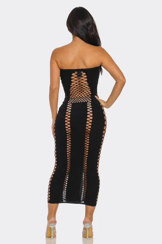 Strapless Midi Dress with Pin Detail
