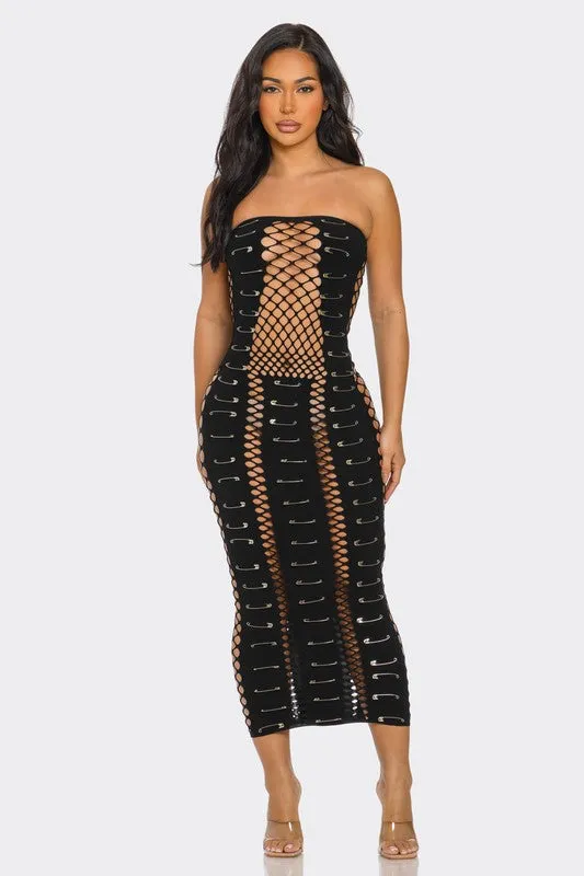 Strapless Midi Dress with Pin Detail