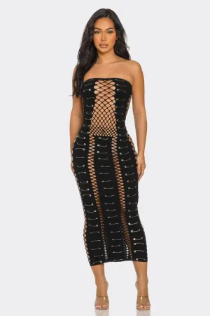 Strapless Midi Dress with Pin Detail