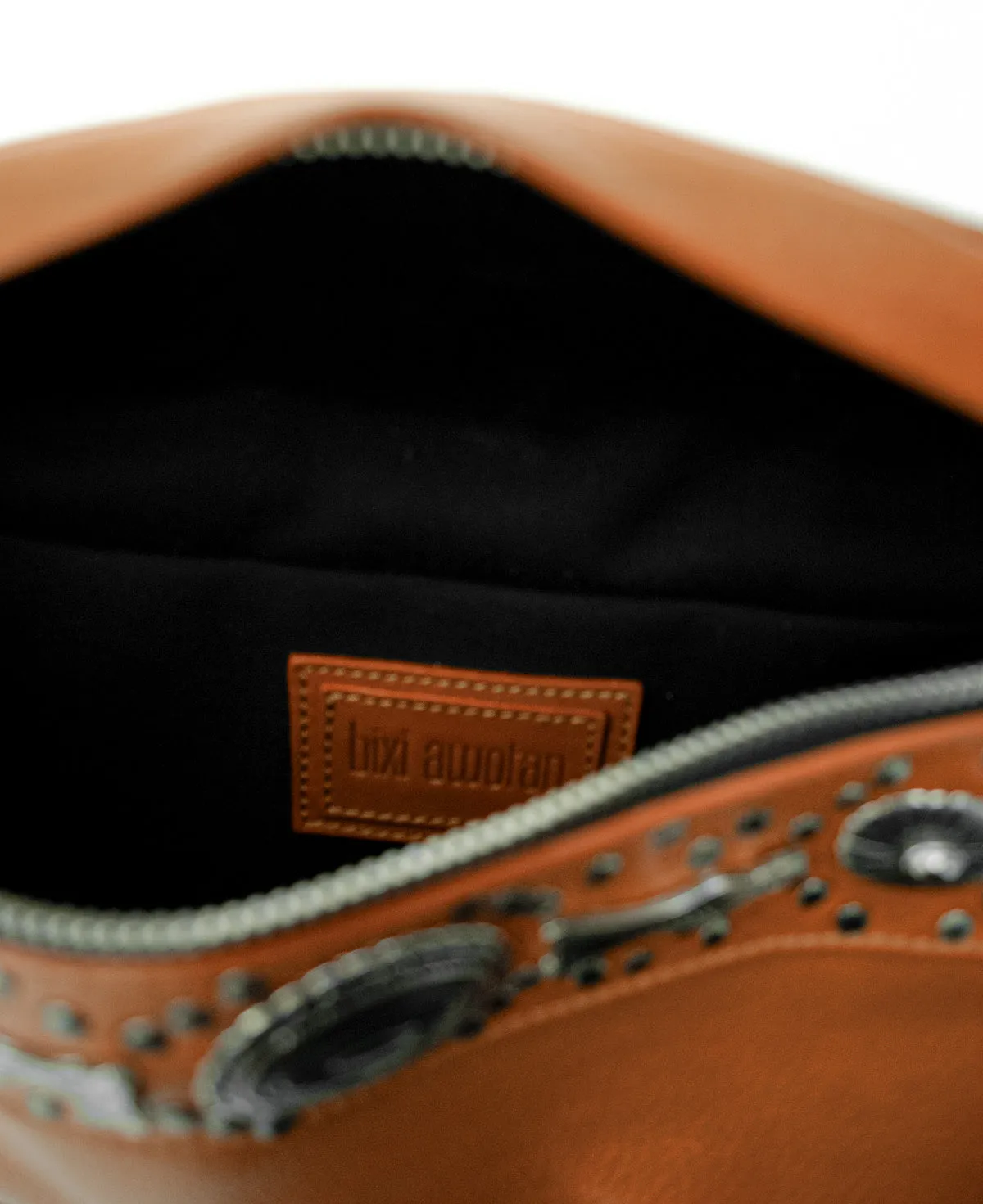 Studded Tan Leather Large Crossbody Bag with Metallic Rivets - The CHER  Sling Bag