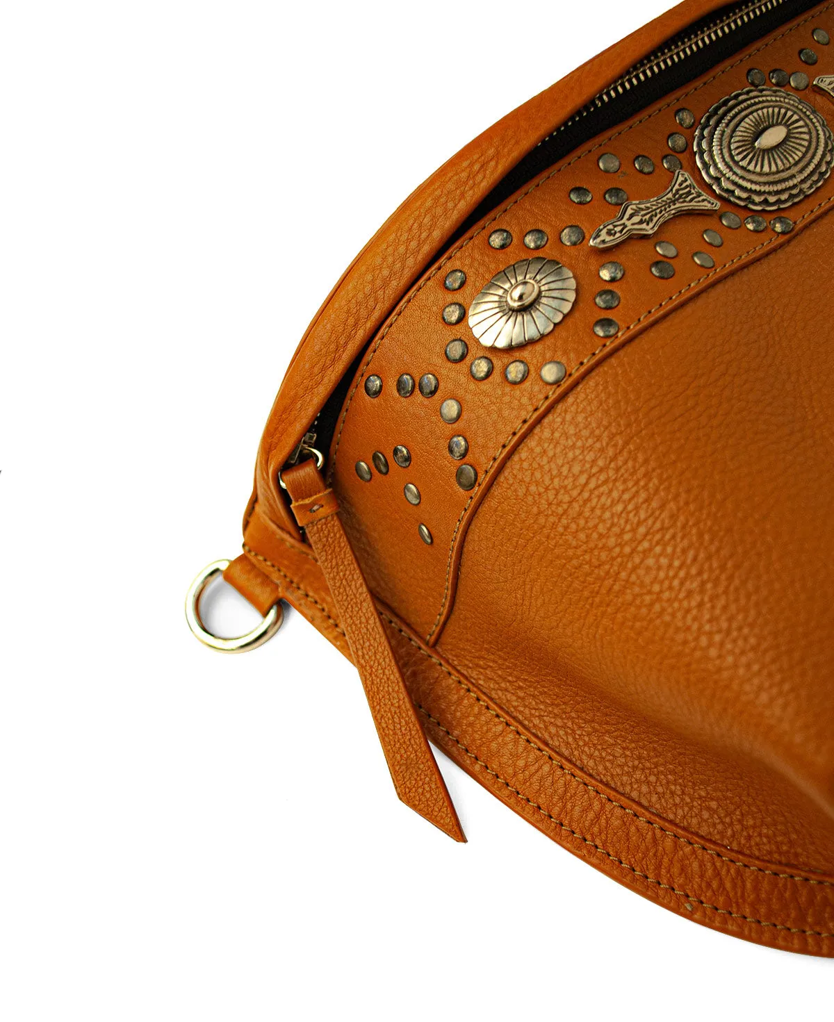 Studded Tan Leather Large Crossbody Bag with Metallic Rivets - The CHER  Sling Bag