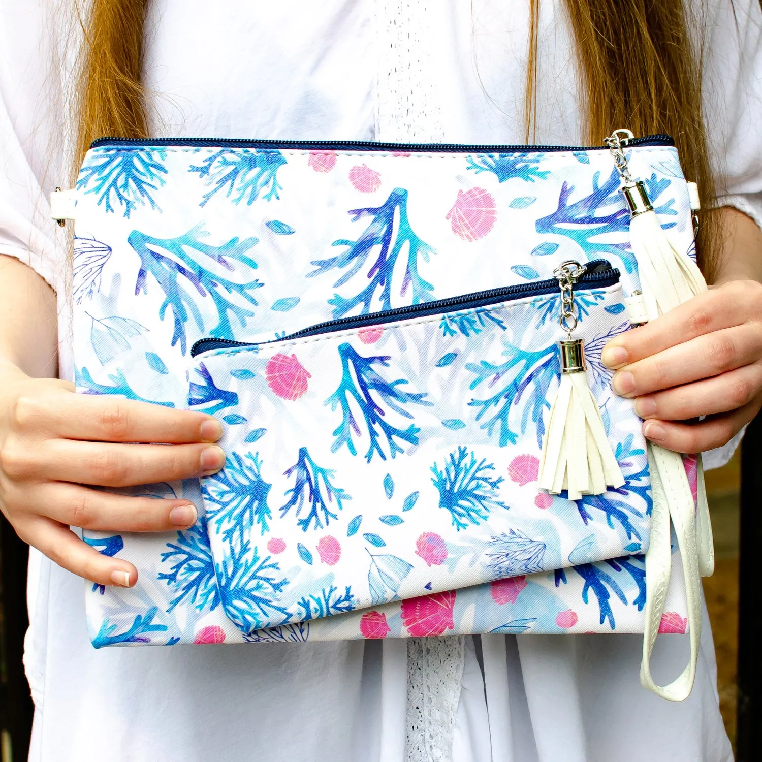 Summer Coral Crossbody Purse and Wristlet Pouch Set - 2 Colors