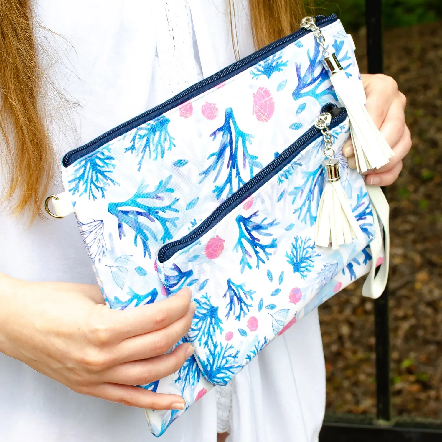 Summer Coral Crossbody Purse and Wristlet Pouch Set - 2 Colors
