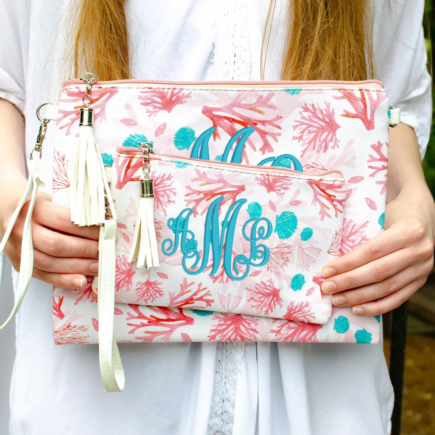 Summer Coral Crossbody Purse and Wristlet Pouch Set - 2 Colors