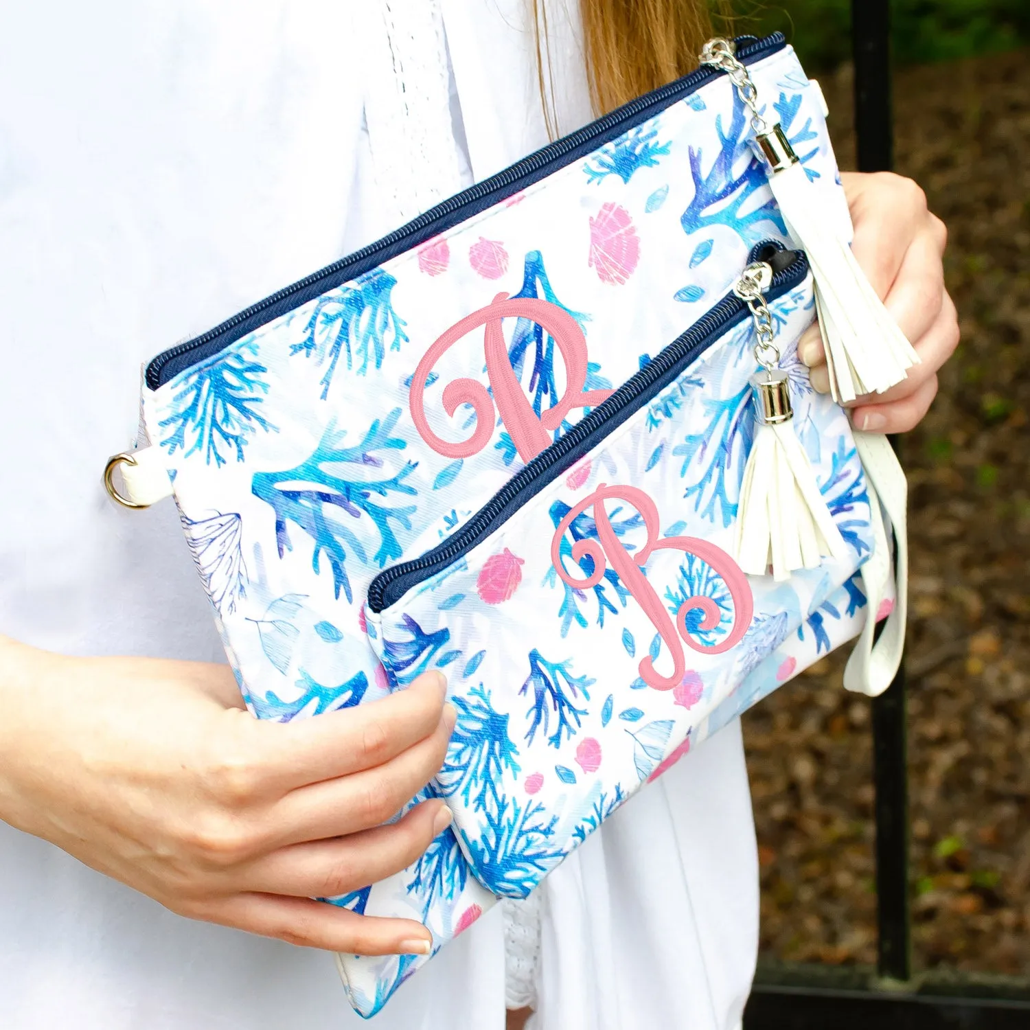 Summer Coral Crossbody Purse and Wristlet Pouch Set - 2 Colors
