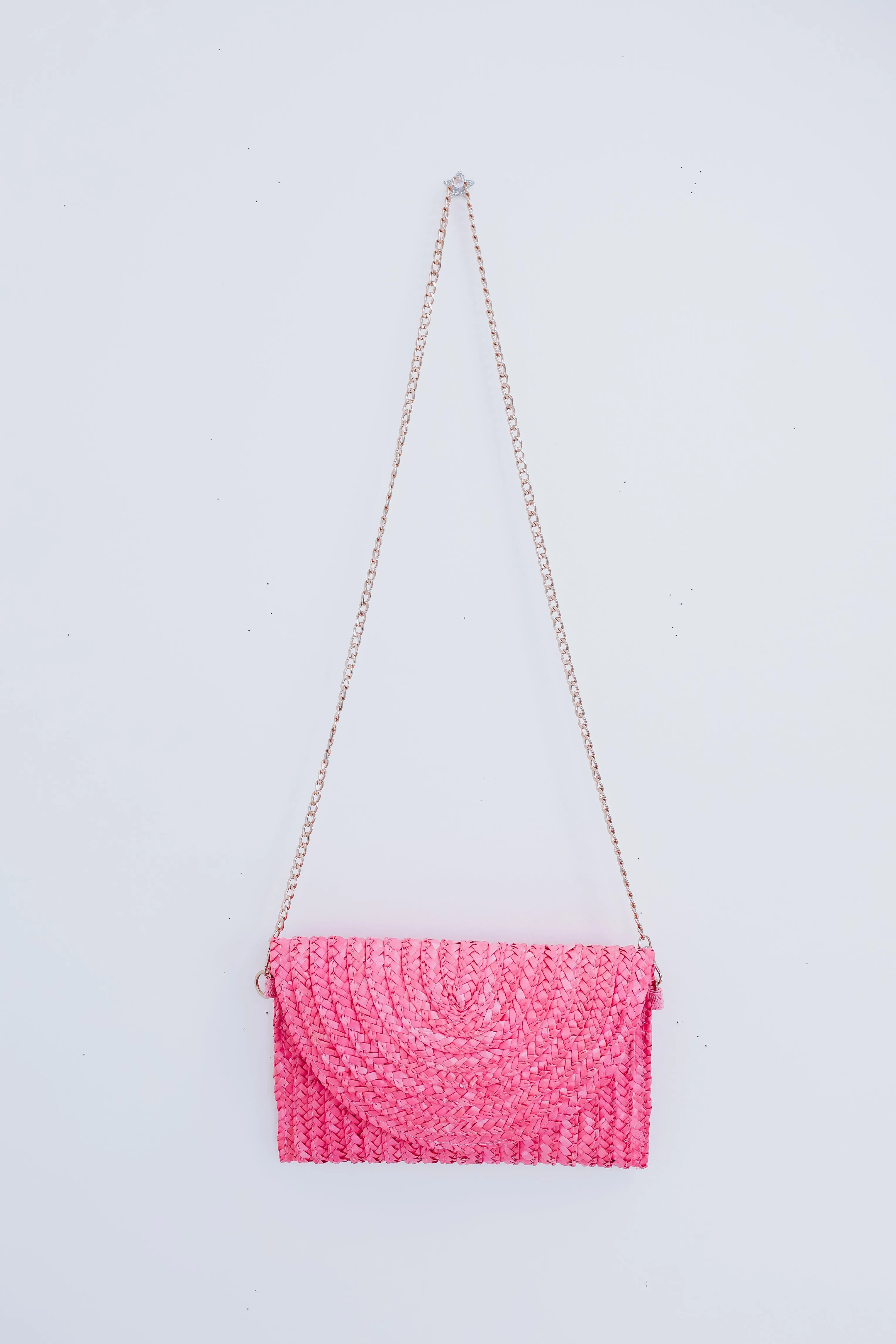 Summer Straw Crossbody Clutch - Pink