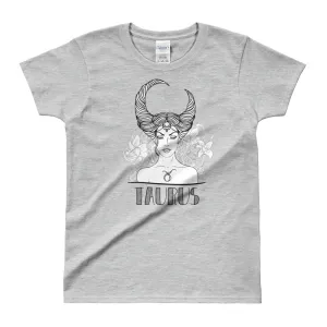 Taurus T Shirt Zodiac Short Sleeve Round Neck Grey Cotton T-Shirt for Women