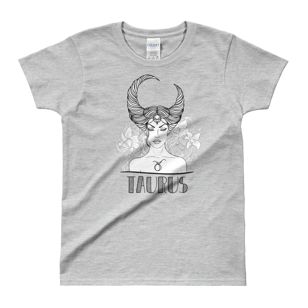 Taurus T Shirt Zodiac Short Sleeve Round Neck Grey Cotton T-Shirt for Women