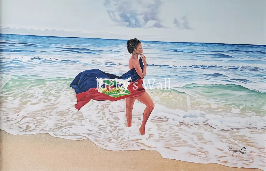 The Intimate Moment with the Haitian Flag - HIGH PREMIUM - 47 x 32.5 in. by Genenrich Pierre