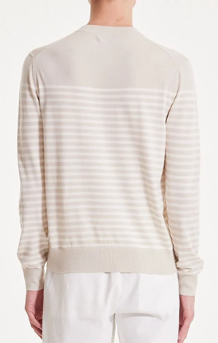 Theory Striped Crewneck Sweater in Merino Wool - Sand