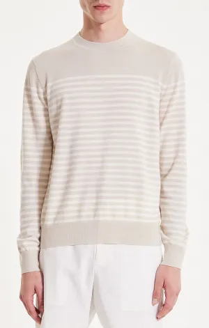 Theory Striped Crewneck Sweater in Merino Wool - Sand