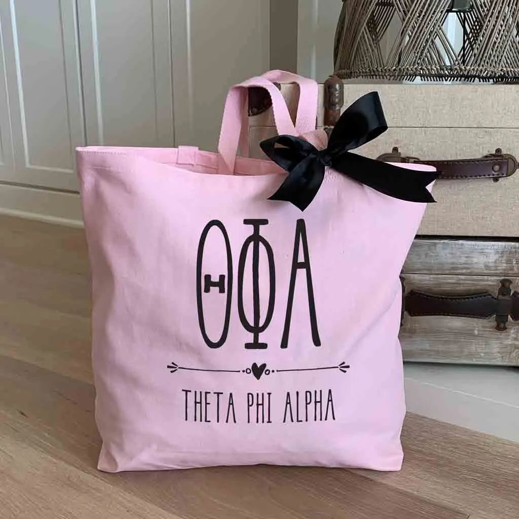 Theta Phi Alpha Pink Canvas Tote Bag with Black Bow
