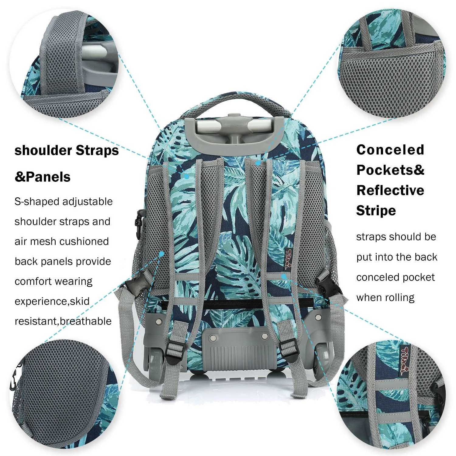 Tilami 19 inch Green Rain Forest Rolling Backpack