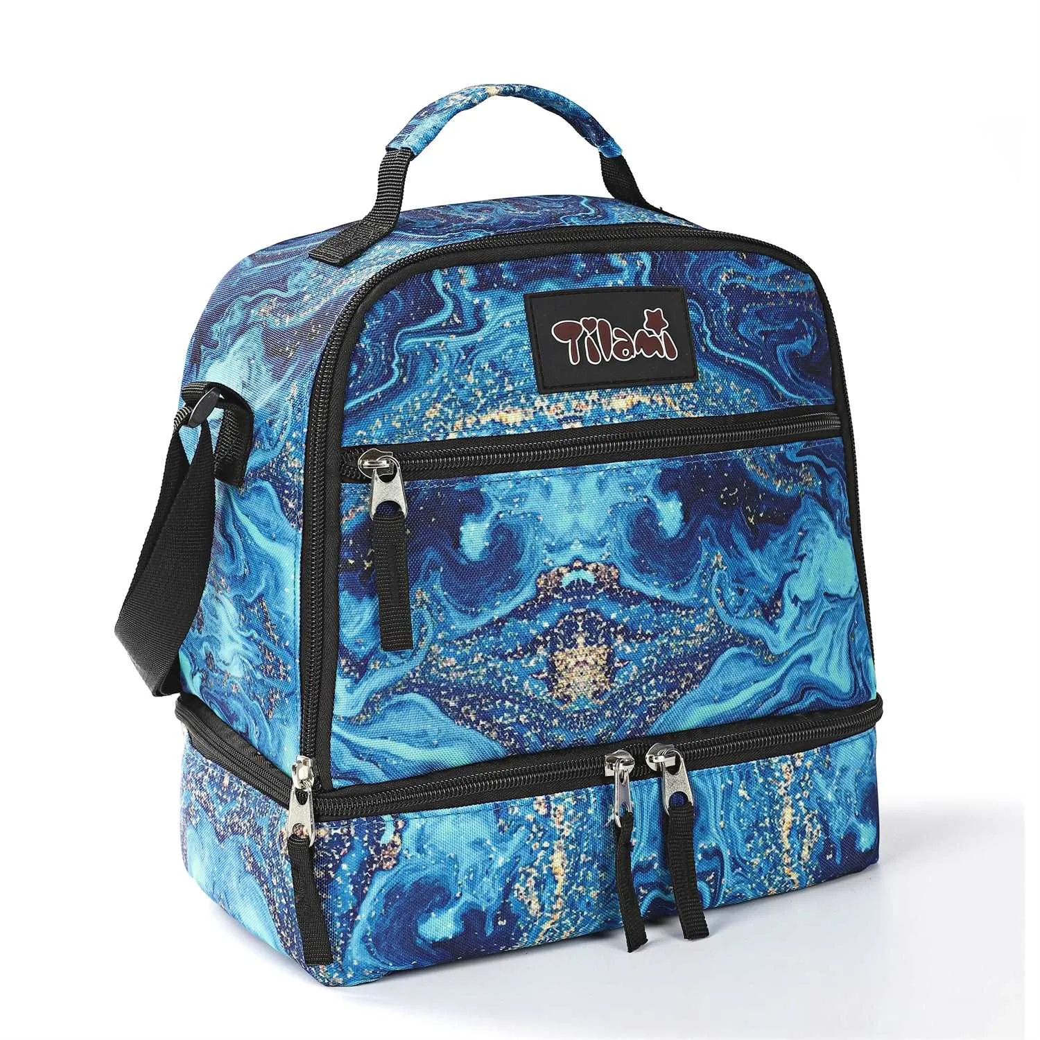Tilami Blue Wave Rolling Backpack 19 inch with Lunch Bag Wheeled Laptop Backpack
