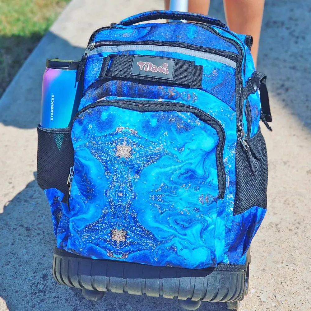 Tilami Blue Wave Rolling Backpack 19 inch with Lunch Bag Wheeled Laptop Backpack
