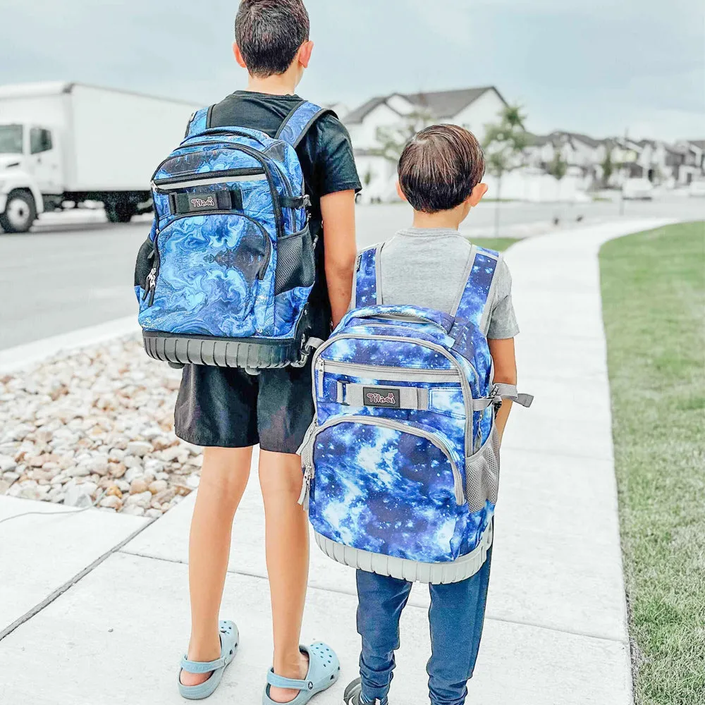 Tilami Blue Wave Rolling Backpack 19 inch with Lunch Bag Wheeled Laptop Backpack