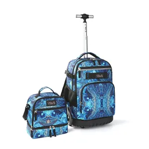 Tilami Blue Wave Rolling Backpack 19 inch with Lunch Bag Wheeled Laptop Backpack