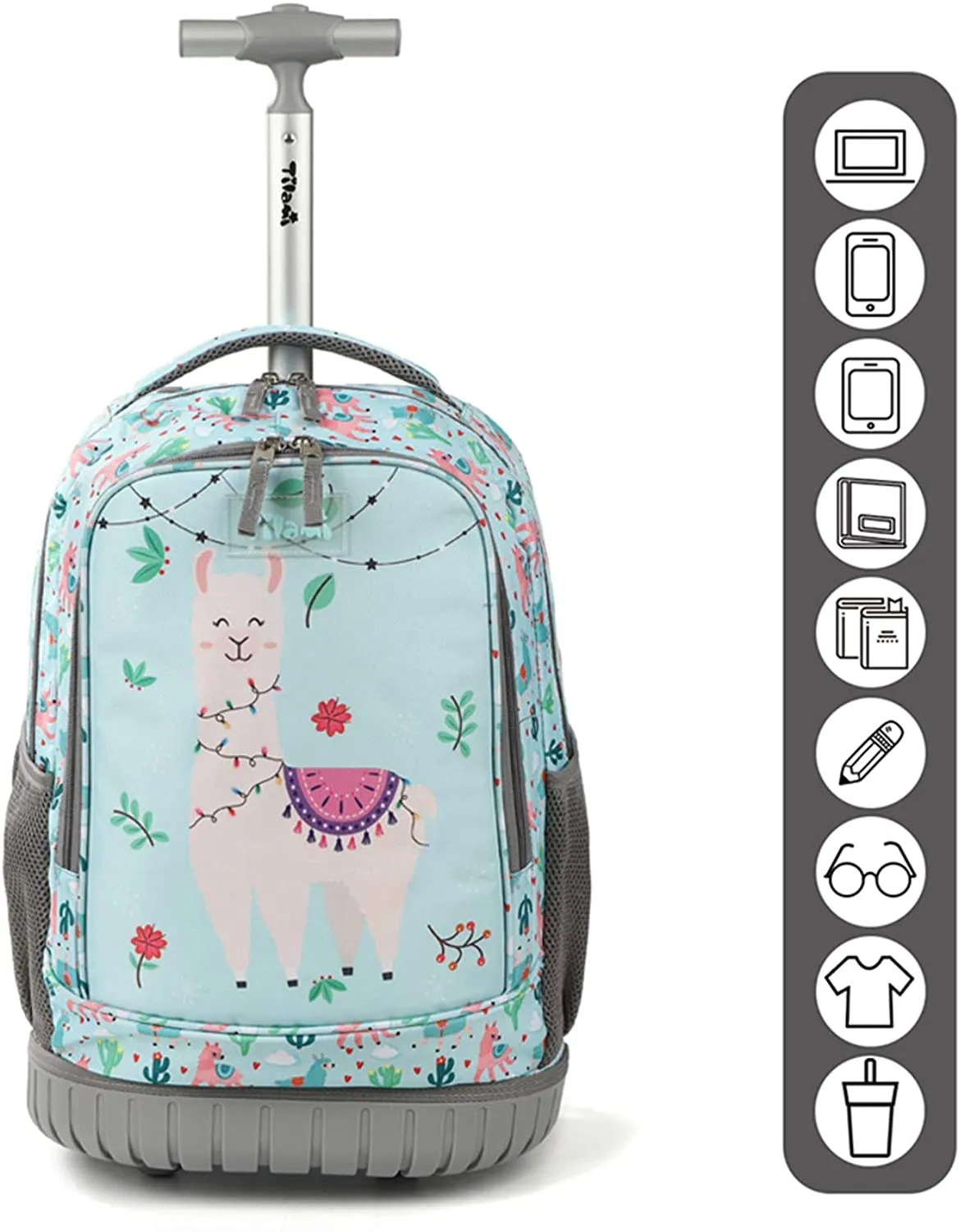 Tilami Green Alpaca Rolling Backpack 19 inch with Lunch Bag Wheeled Laptop Backpack