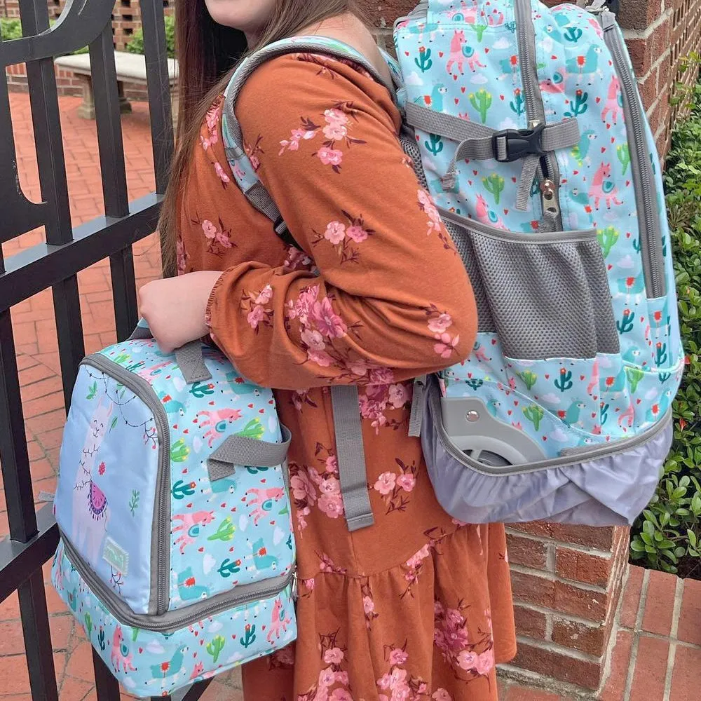 Tilami Green Alpaca Rolling Backpack 19 inch with Lunch Bag Wheeled Laptop Backpack