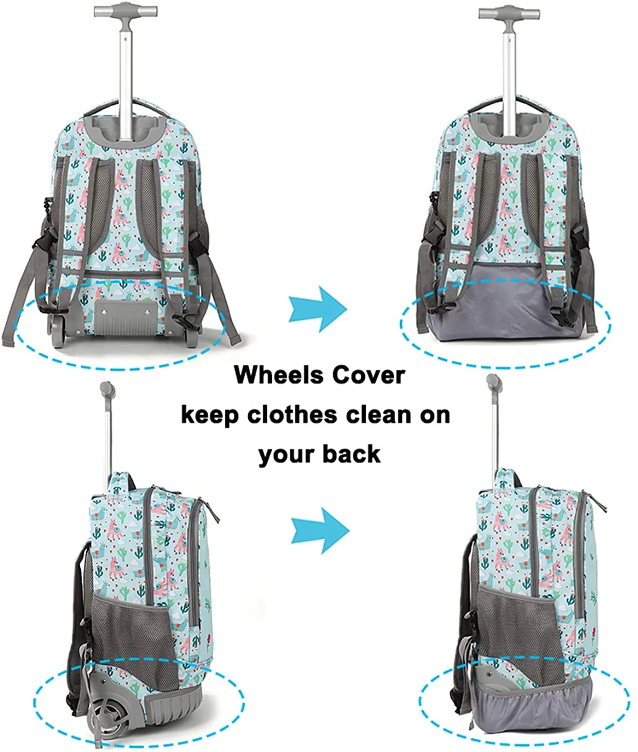 Tilami Green Alpaca Rolling Backpack 19 inch with Lunch Bag Wheeled Laptop Backpack