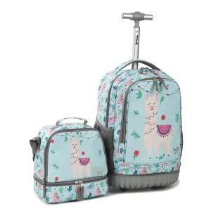 Tilami Green Alpaca Rolling Backpack 19 inch with Lunch Bag Wheeled Laptop Backpack