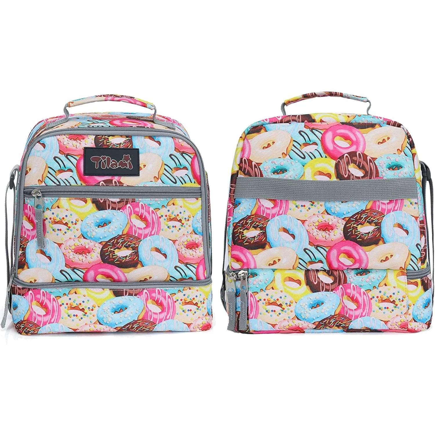 Tilami Pink Sweet Doughnut 19 inch Kids Rolling Backpack with Lunch Bag