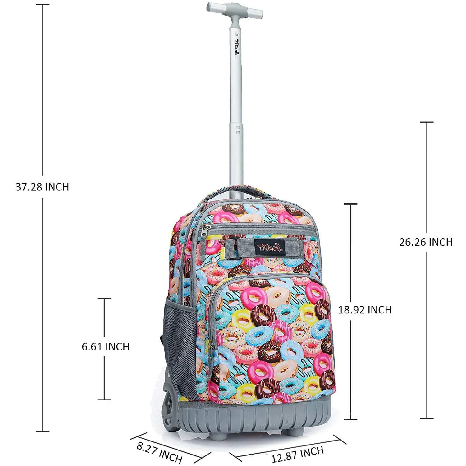 Tilami Pink Sweet Doughnut 19 inch Kids Rolling Backpack with Lunch Bag