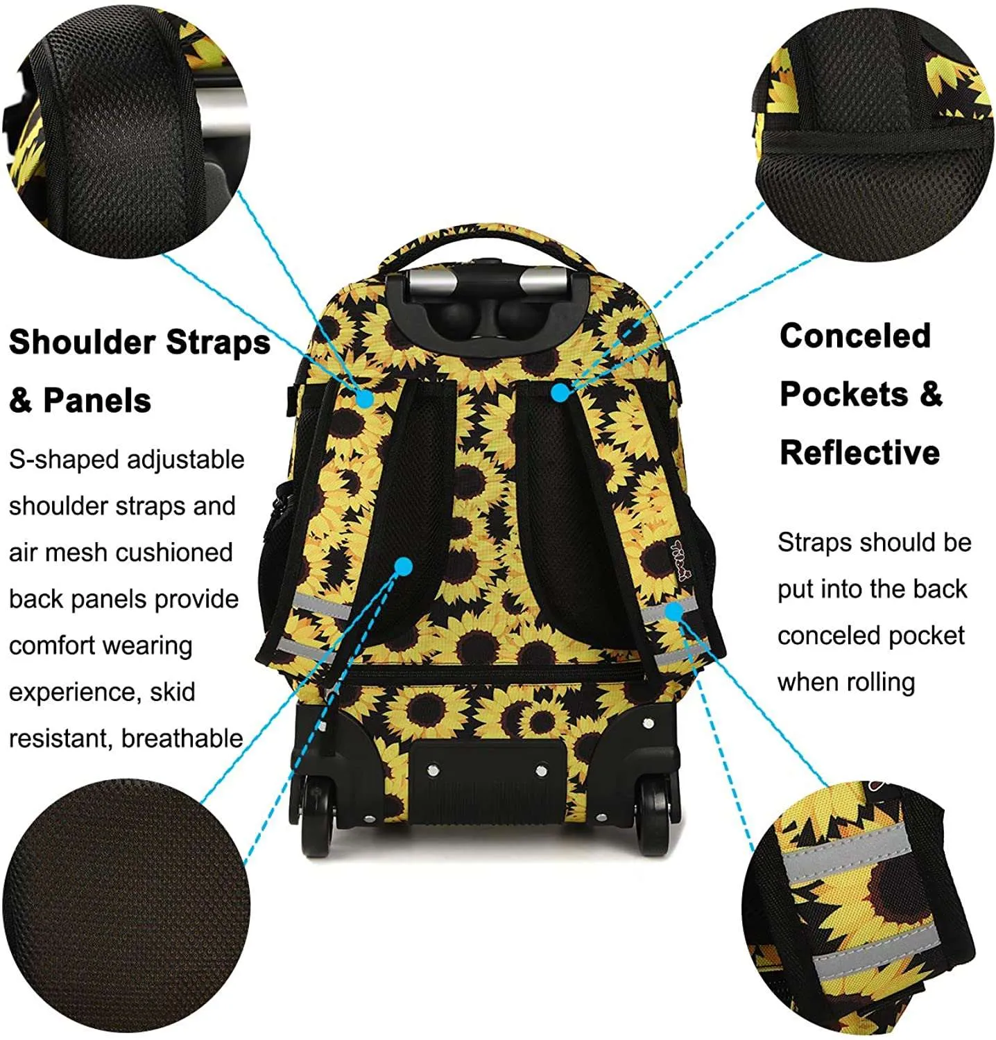 Tilami Yellow Sunflower 18 inch Rolling Backpack