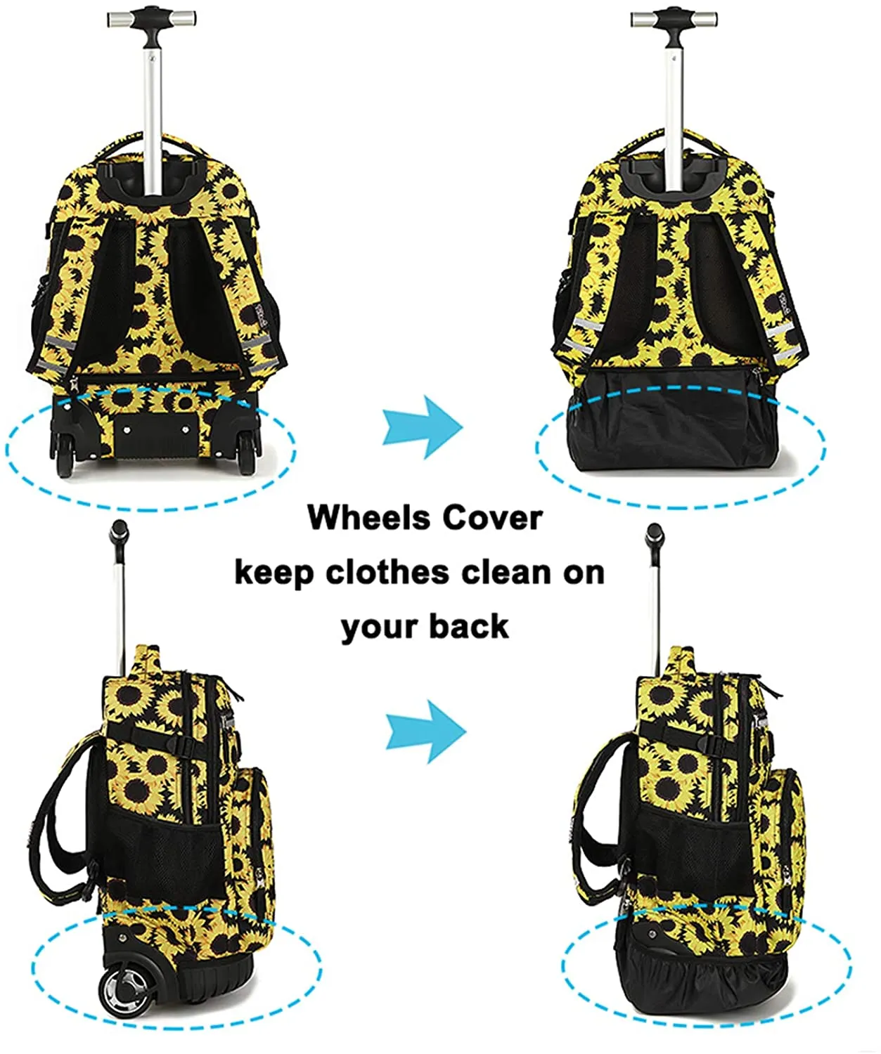Tilami Yellow Sunflower 18 inch Rolling Backpack
