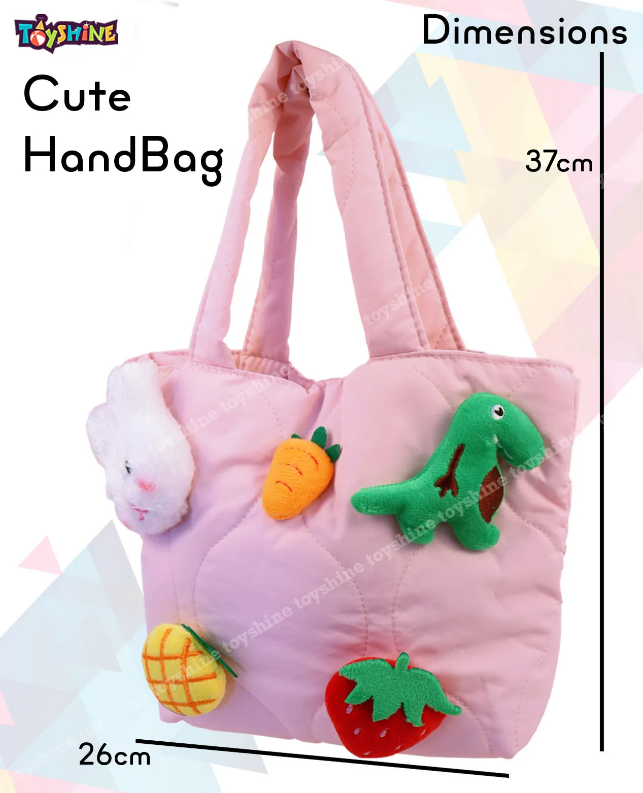 Toyshine Soft Plush Cartoon Tote Bag, Girls Handbag for Travel and Multi-purpose for Birthday Party Supplies - Pink