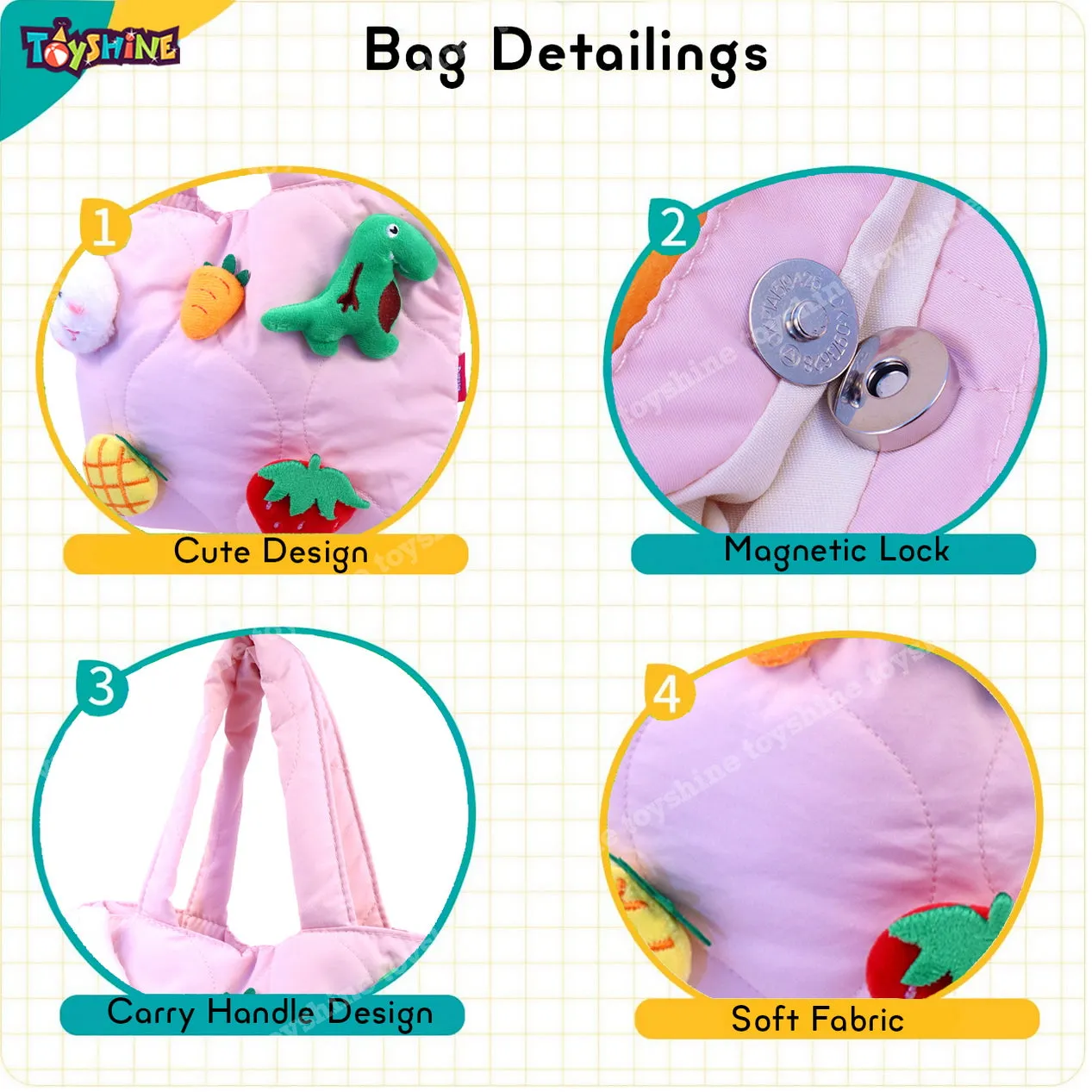 Toyshine Soft Plush Cartoon Tote Bag, Girls Handbag for Travel and Multi-purpose for Birthday Party Supplies - Pink
