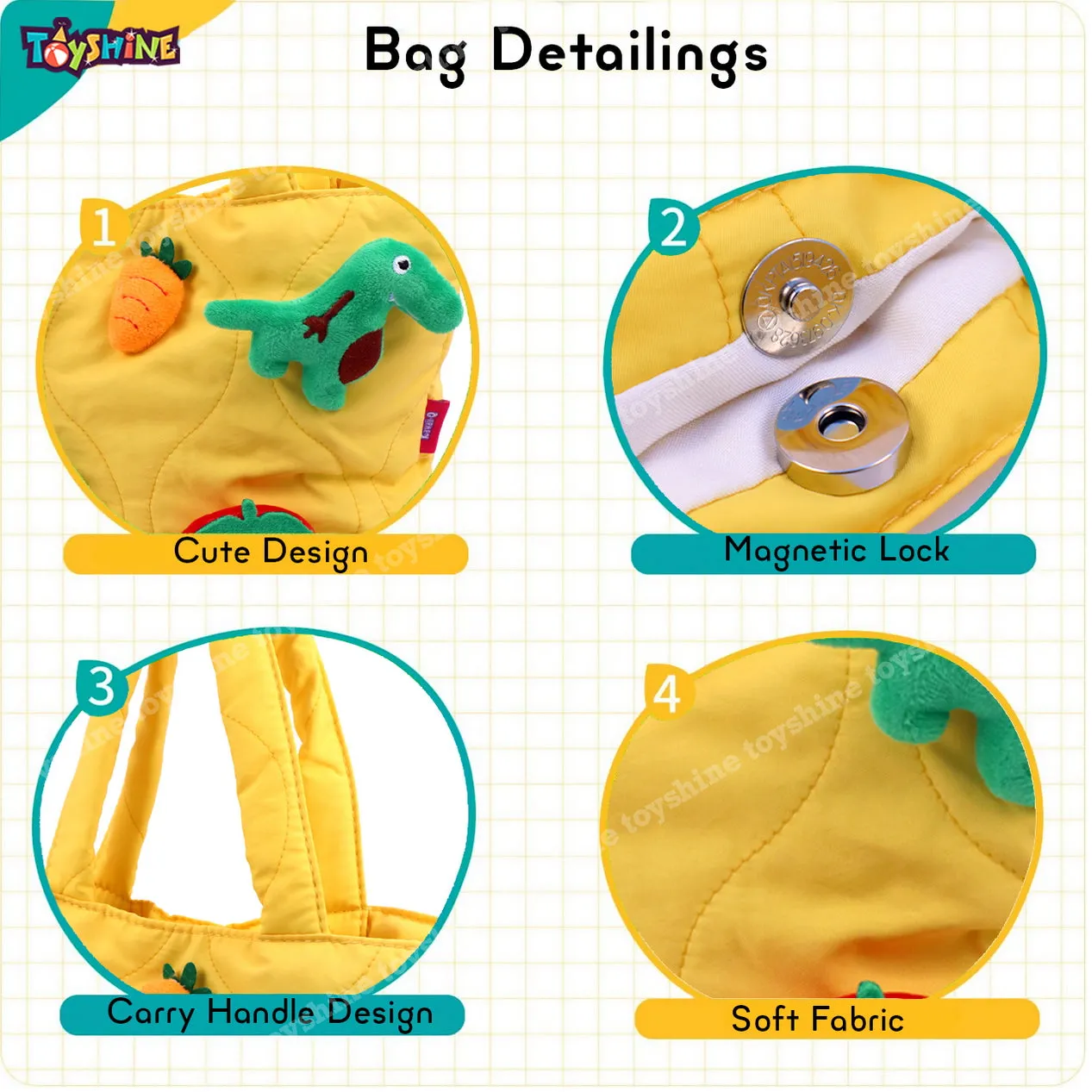 Toyshine Soft Plush Cartoon Tote Bag, Girls Handbag for Travel and Multi-purpose for Birthday Party Supplies - Yellow