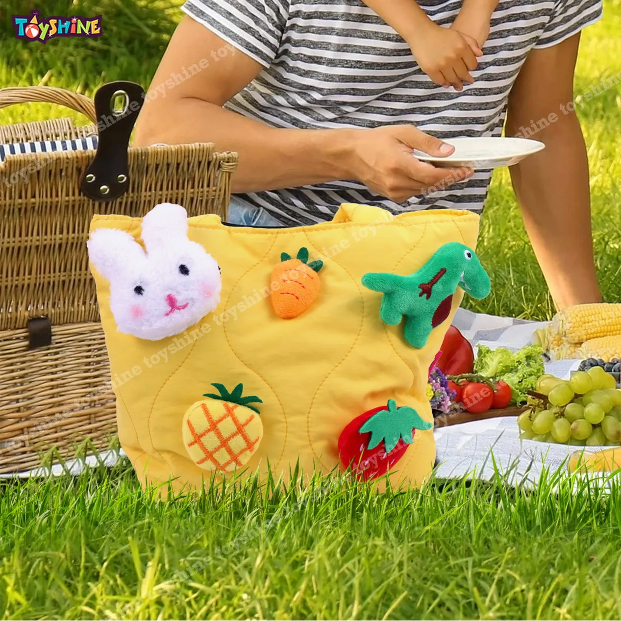 Toyshine Soft Plush Cartoon Tote Bag, Girls Handbag for Travel and Multi-purpose for Birthday Party Supplies - Yellow