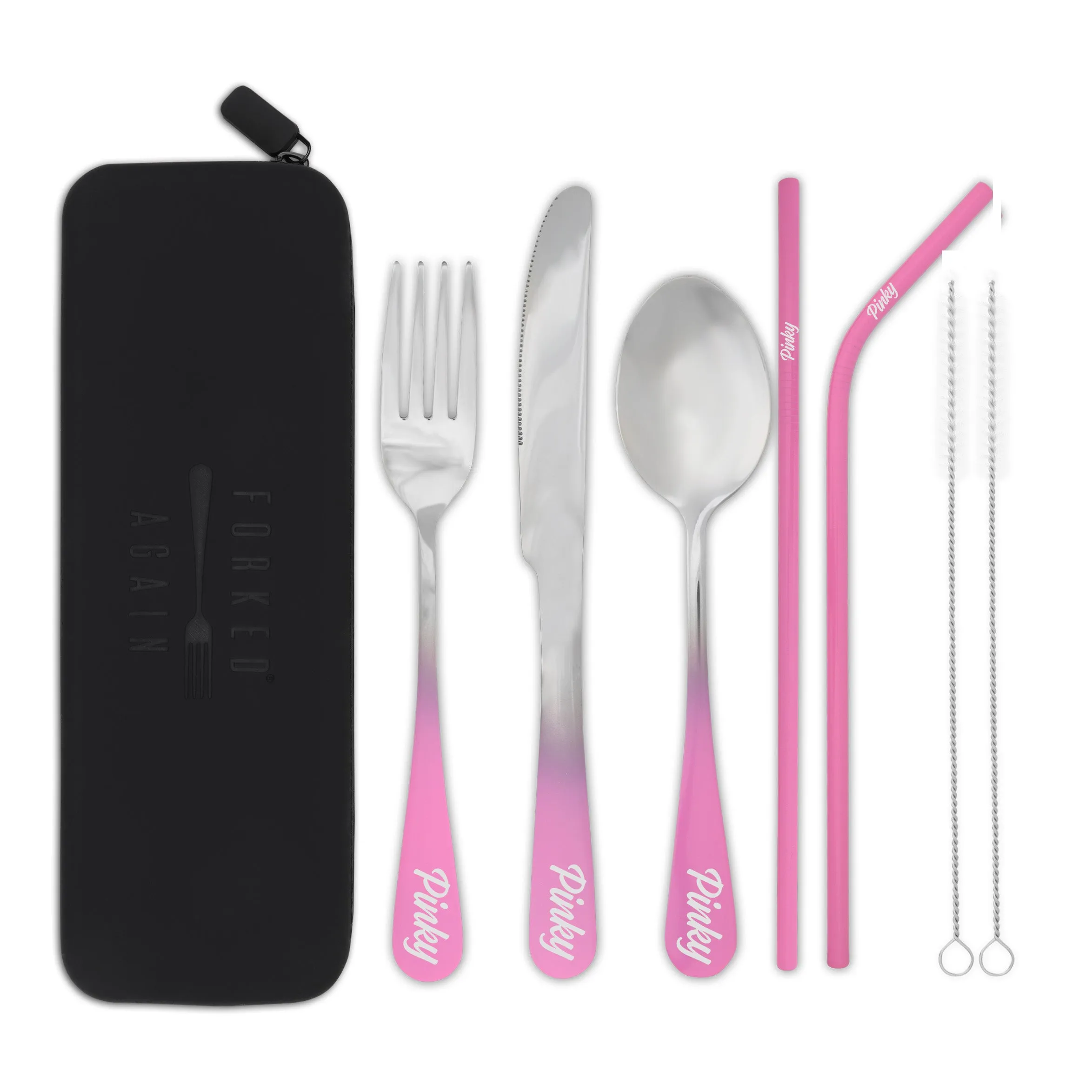 Traditional Silicone Pouch Travel Cutlery Set (Pink Ombré)